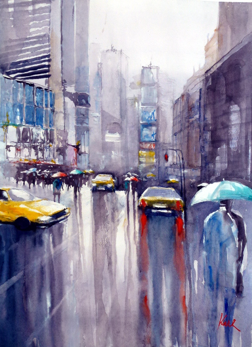 new york regen aquarell